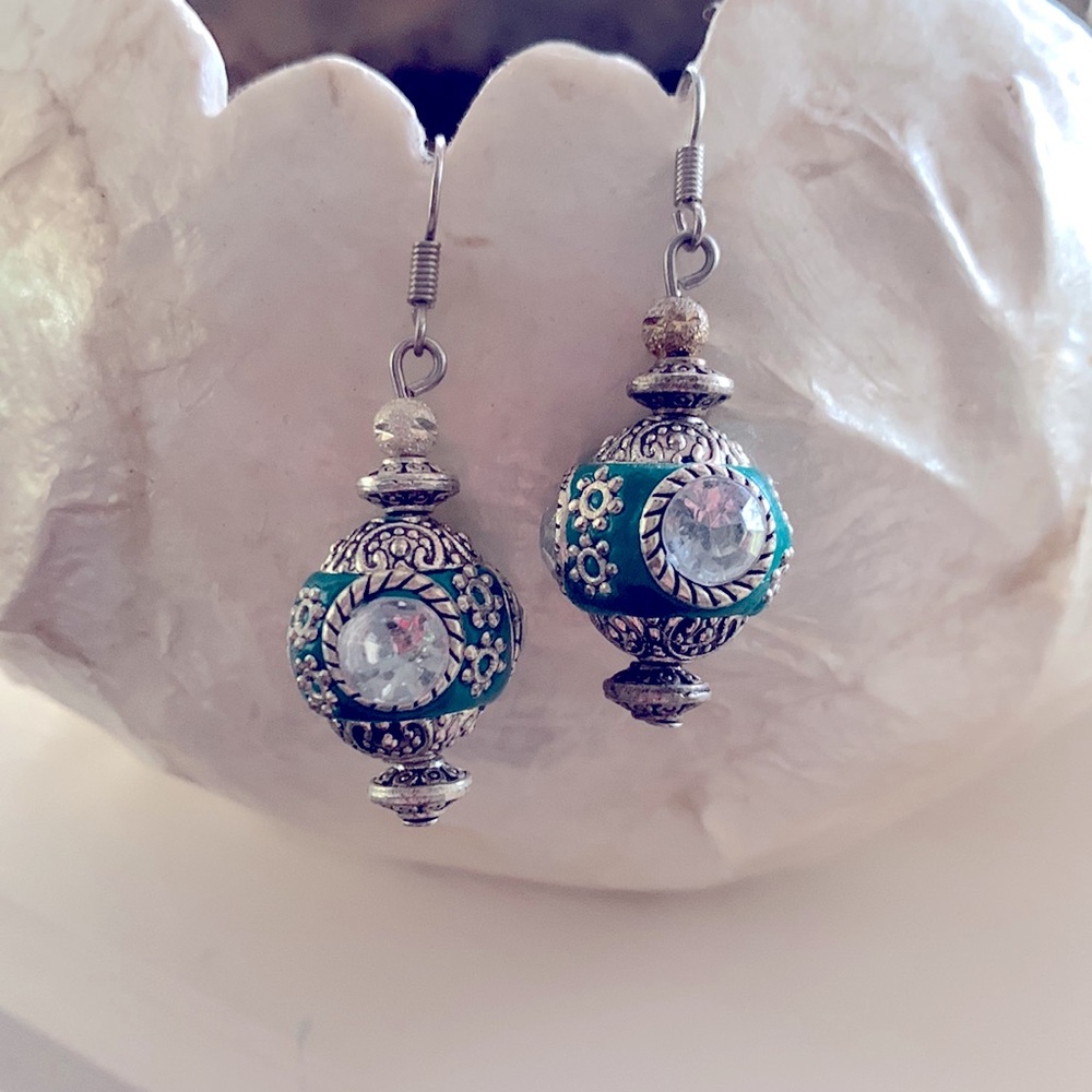 INDIAN style green drop earrings